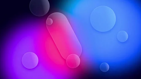 Abstract Neon Gradient Background With Floating Geometric Shapes In Vibrant.. Stock Footage 347150652