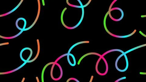 Abstract Neon Gradient Fluid Line Pattern on Black Background Stock Illustration