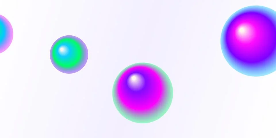 Abstract neon gradient spheres floating in space Ilustración de archivo
