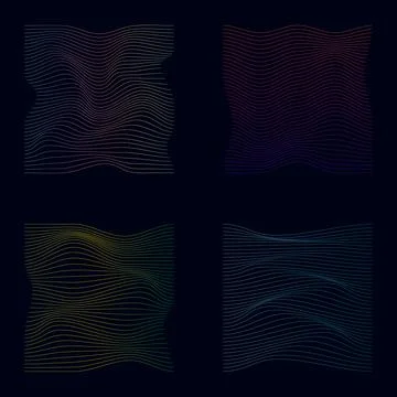 Abstract neon gradient wavy lines background set with geometric squares and.. Stock Illustration