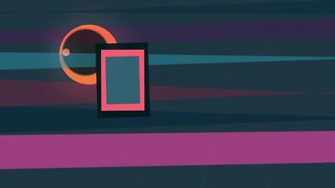 Abstract neon graphic with a centered square frame over colorful horizontal.. Stock Illustration