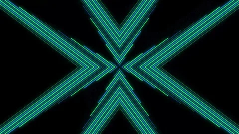 Abstract Neon Green and Blue Geometric Line X Shape Cross Motion Loop Stock Footage 347103783