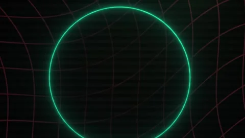 Abstract Neon Green Circle Pulsing Over Dark Geometric Grid Background. Stock Footage 340523065