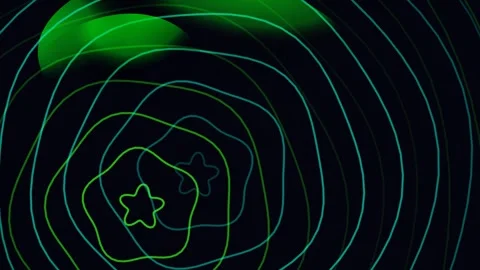 Abstract Neon Green Concentric Waves and Glowing Star Motion Background Stock Footage 333448767