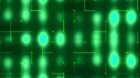 Abstract Neon Green Digital Circuit Board Flowing Data Technology Backgroun.. Stock Footage 337704891