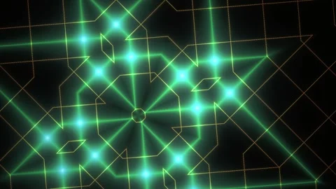 Abstract Neon Green Geometric Network Pattern with Glowing Lights. Stock Footage 334498018