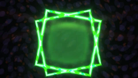 Abstract Neon Green Glowing Geometric Square Frames Rotating on Dark Textur.. Stock Footage 341801338