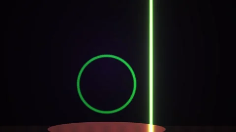 Abstract neon green laser light beam passing through a glowing circular rin.. Stock Footage 341801328