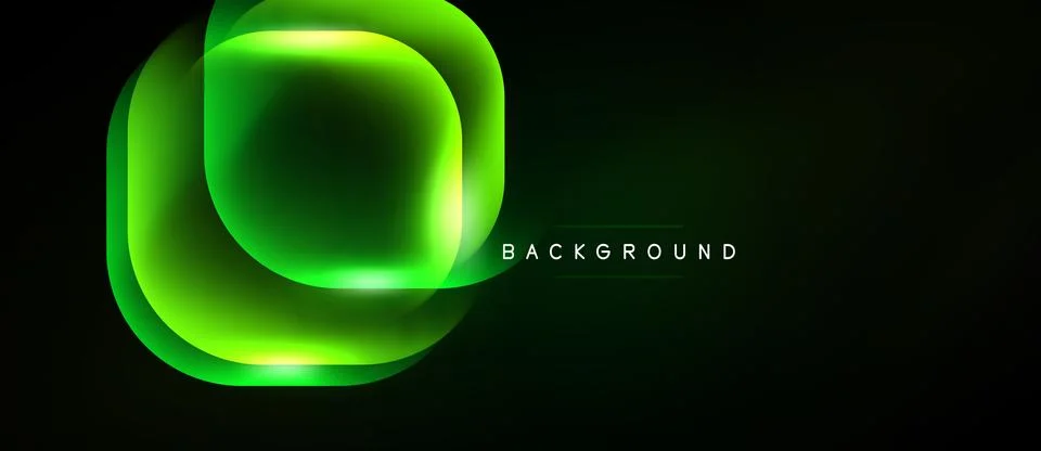 Abstract neon green layers create glowing square shape. Dark background Stock Illustration