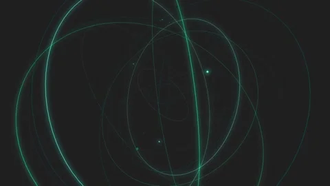 Abstract Neon green orbital paths set against a black background.  Stock Footage 280106394