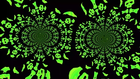 Abstract neon green psychedelic skull fractal mandala on black background Stock Footage 321487917