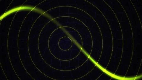 Abstract Neon Green Wave Animation Moving Over Concentric Circles Background. Stock Footage 341801670