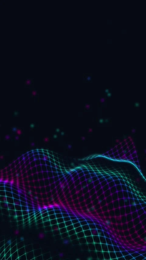 Abstract neon grid landscape with glowing particles, futuristic data visualizati Stock Footage 340452317