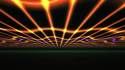 Abstract Neon Grid Landscape with Wavy Light Beams. Stock Footage 334498514