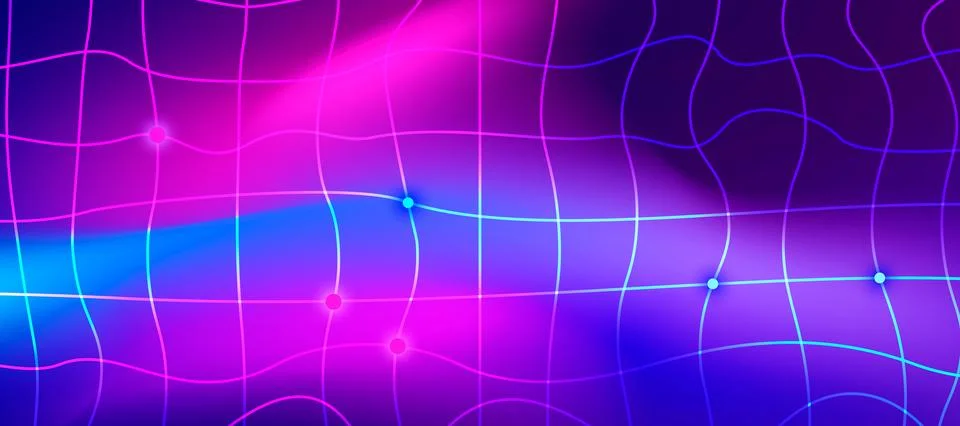 Abstract Neon Grid Network Wave Mesh Futuristic Digital Technology Background Stock Illustration