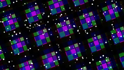 Abstract Neon Grid Pattern with Floating Bokeh Video stock 329594080