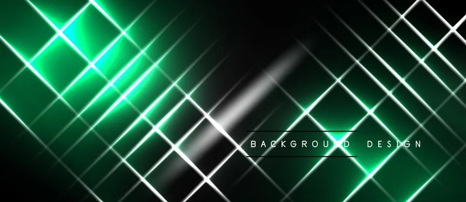 Abstract neon grid pattern. Vibrant green lines intersect over dark backgroun Ilustração Stock