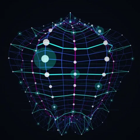 Abstract Neon Grid Structure with Glowing Spheres and Lines - Futuristic Te.. Video stock 346283624