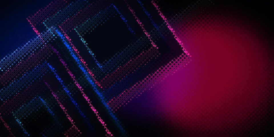 Abstract Neon Halftone Background with Blue and Magenta Diagonal Stripes Stock Illustration