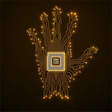 Abstract neon hand with cpu, circuit board Stock Illustration