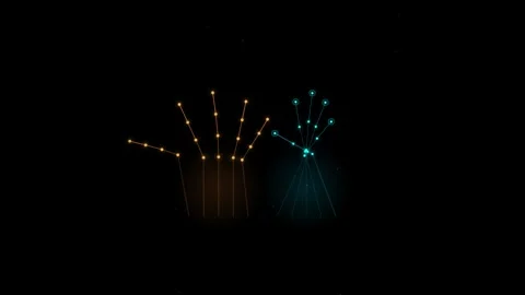 Abstract neon hand skeletons moving in dark space digital motion graphics d.. Stock Footage 345277080