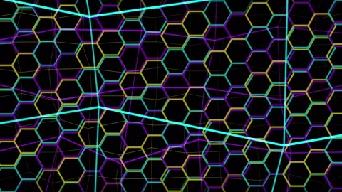 Abstract neon hexagon honeycomb pattern with seamless looping geometric Stock Footage 346212173