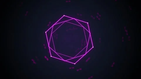 Abstract Neon Hexagon HUD Interface with Digital Data Flowing - Futuristic .. Stock Footage 348020935