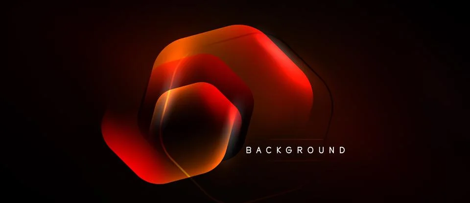 Abstract neon hexagon layers create glowing effect. Dark background emphasize Illustrazione stock