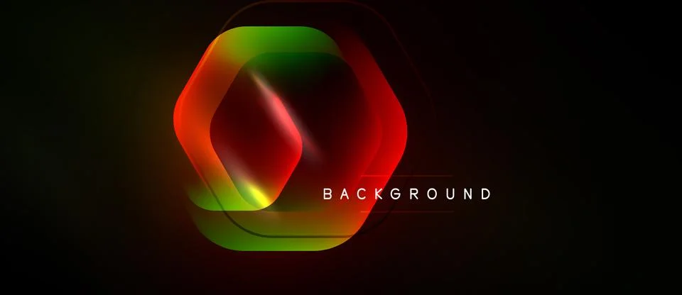 Abstract neon hexagon layers create vibrant background. Red, green, yellow hu Stock Illustration