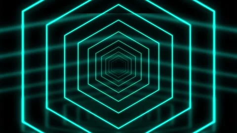 Abstract Neon Hexagon Tunnel Motion Background with Digital Energy Waves Stock-Footage 343422372