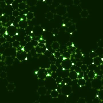 Abstract neon hexagonal molecules, molecular structure of DNA, geometric back Ilustración de archivo