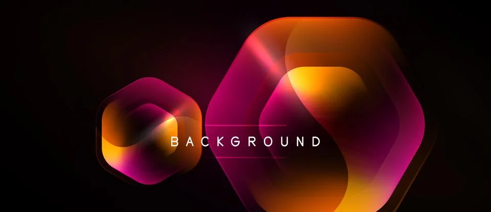 Abstract neon hexagons overlap, creating vibrant gradients. Dark background Stock Illustration
