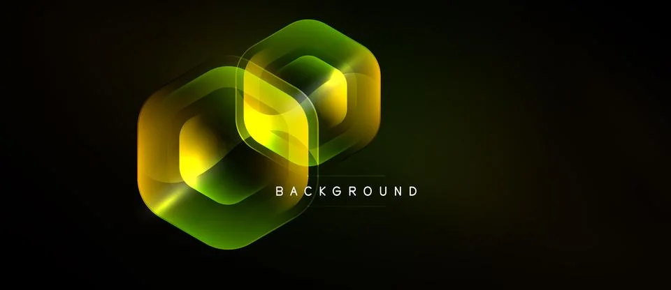 Abstract neon hexagons overlap, creating glowing effect. Dark background 스톡 일러스트