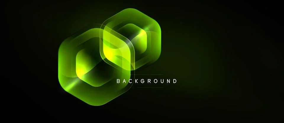 Abstract neon hexagons overlap, creating glowing geometric design. Dark イラスト素材