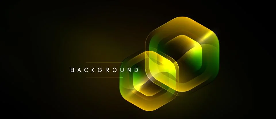 Abstract neon hexagons overlap, creating vibrant glow. Dark background イラスト素材