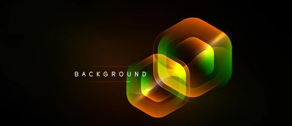 Abstract neon hexagons overlap creating glowing effect. Dark background Illustrazione stock