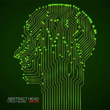 Abstract neon human head with circuit board. Digital technology concept Stock Illustration