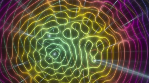 Abstract neon interference waves seamless loop background Stock Footage 346815976