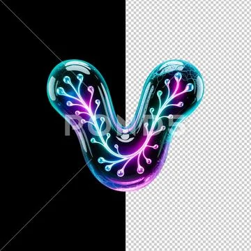 Abstract neon jelly shape with internal fiber optic roots, alien technology PSD Template