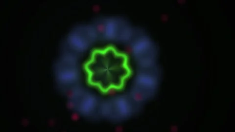 Abstract Neon Kaleidoscope Pattern with Pulsing Blue Orbs and Green Geometr.. Stock Footage 340523285