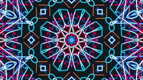 Abstract Neon Kaleidoscope Patterns. 4K Geometric Animation Background Video stock 140990215