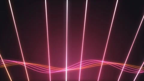 Abstract neon laser light motion background with pink glowing lines and wav.. Video stock 341096998