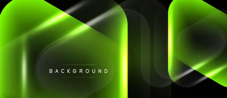 Abstract neon layers create dynamic composition. Bright green glows over dark Ilustração Stock