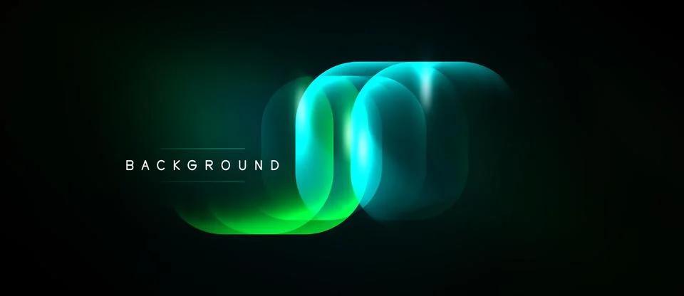 Abstract neon layers create flowing shapes. Dark background emphasizes vibran Ilustración de archivo