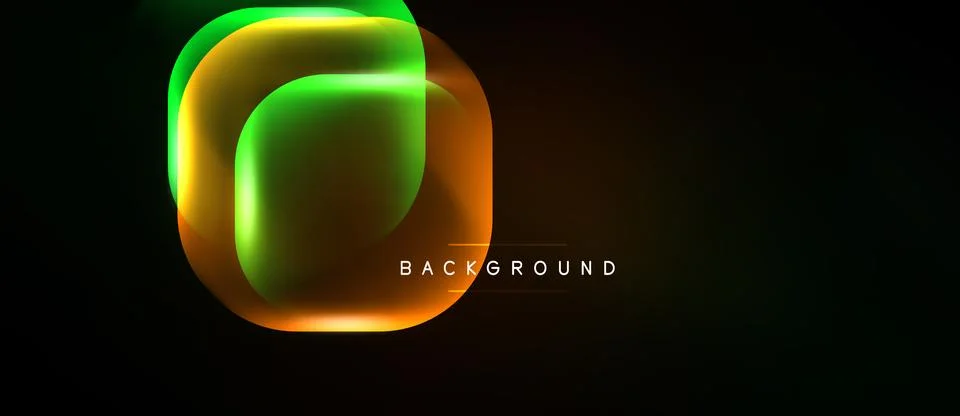 Abstract neon layers create glowing circular shape. Dark background emphasize Stock Illustration