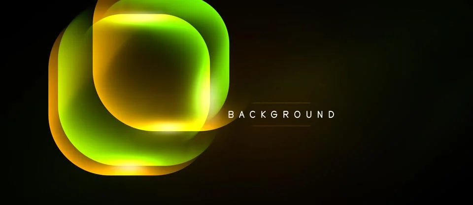 Abstract neon layers create glowing circular shape. Dark background emphasize Stock Illustration