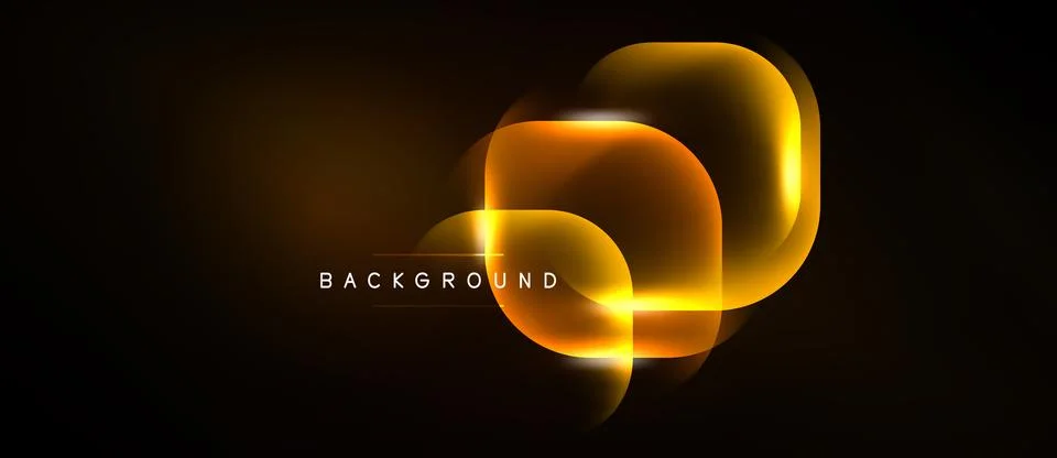 Abstract neon layers create glowing square shapes over dark background. Text Ilustração Stock