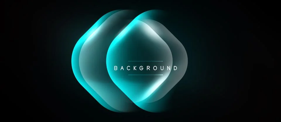 Abstract neon layers create glowing geometric shape. Dark background emphasiz Stock Illustration