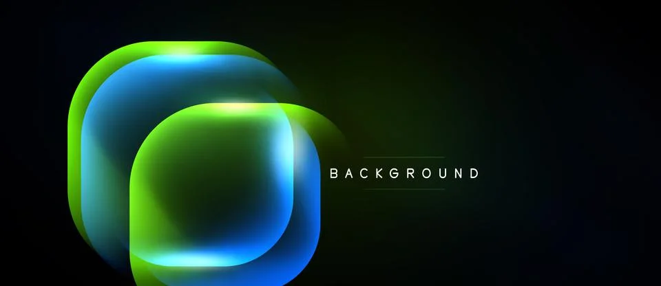 Abstract neon layers create glowing shapes over dark background. Modern desig Ilustração Stock