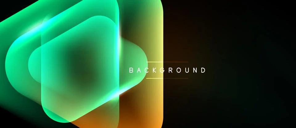 Abstract neon layers overlap, creating vibrant glow. Dark background emphasiz Stock Illustration